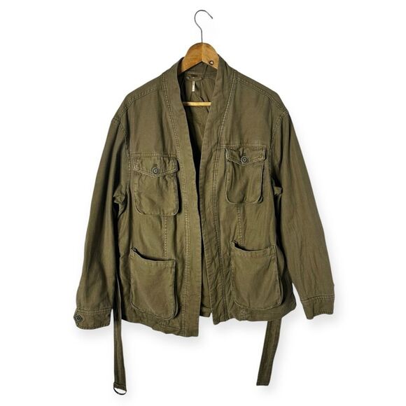 Free People Utility Jacket Women’s Small Belted Olive Green Bohemian Bomber Coat - Picture 1 of 8